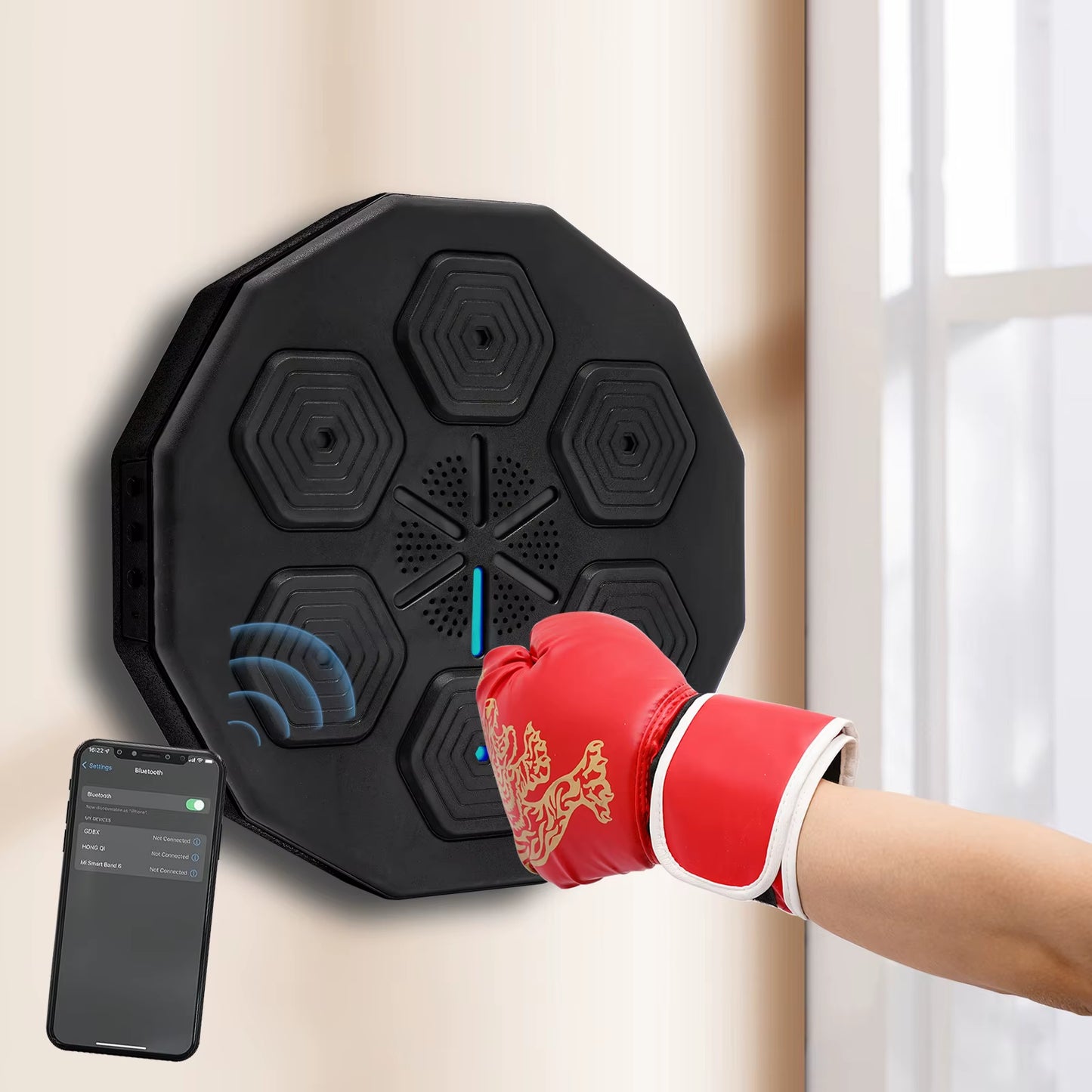 Music Boxing Machine W/Bluetooth + Boxing Gloves+ Usb Charging Cable, Wall-Mounted Led Light Boxing Equipment Gift Present