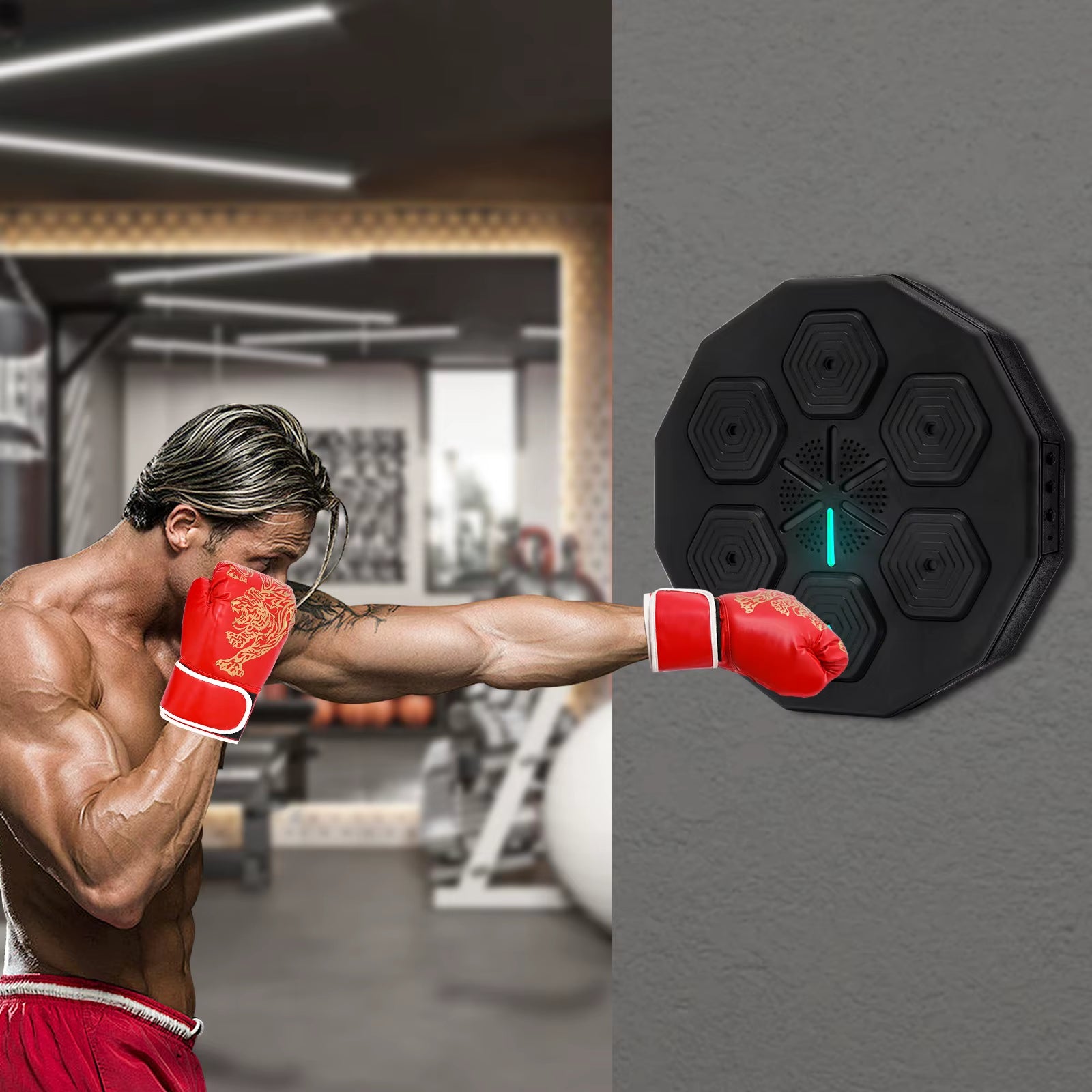 Music Boxing Machine W/Bluetooth + Boxing Gloves+ Usb Charging Cable, Wall-Mounted Led Light Boxing Equipment Gift Present